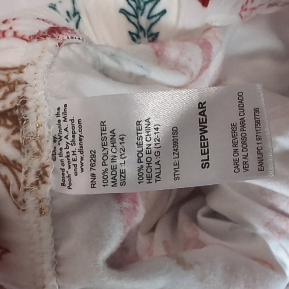 Disney Christmas Winnie the Pooh Plush Pajama Set Size Large - Picture 5 of 6